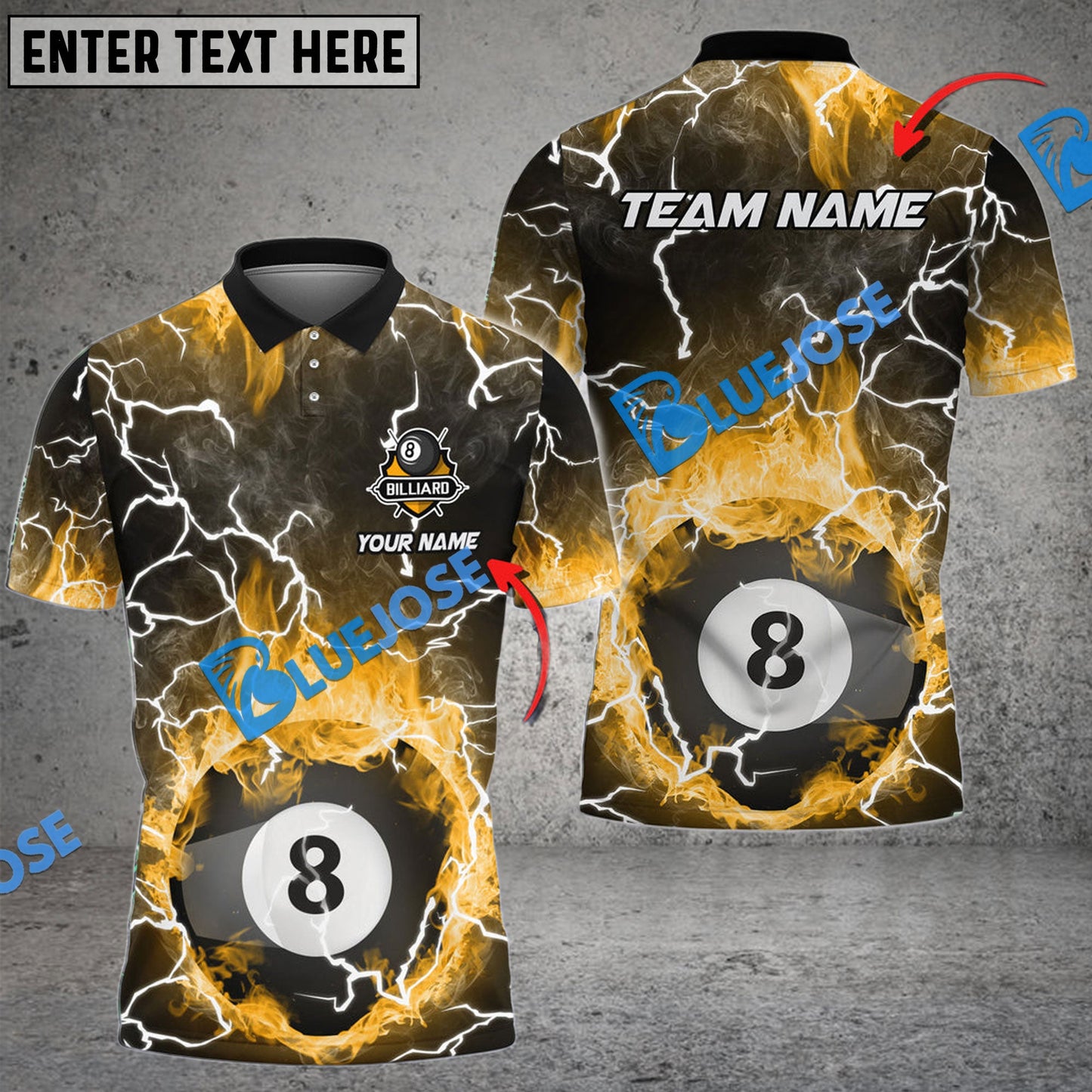 Frenzidea Billiards Ball 8 Fire Rays Of Light Texture Personalized Name, Team Name Unisex Shirt ( 6 Colors )