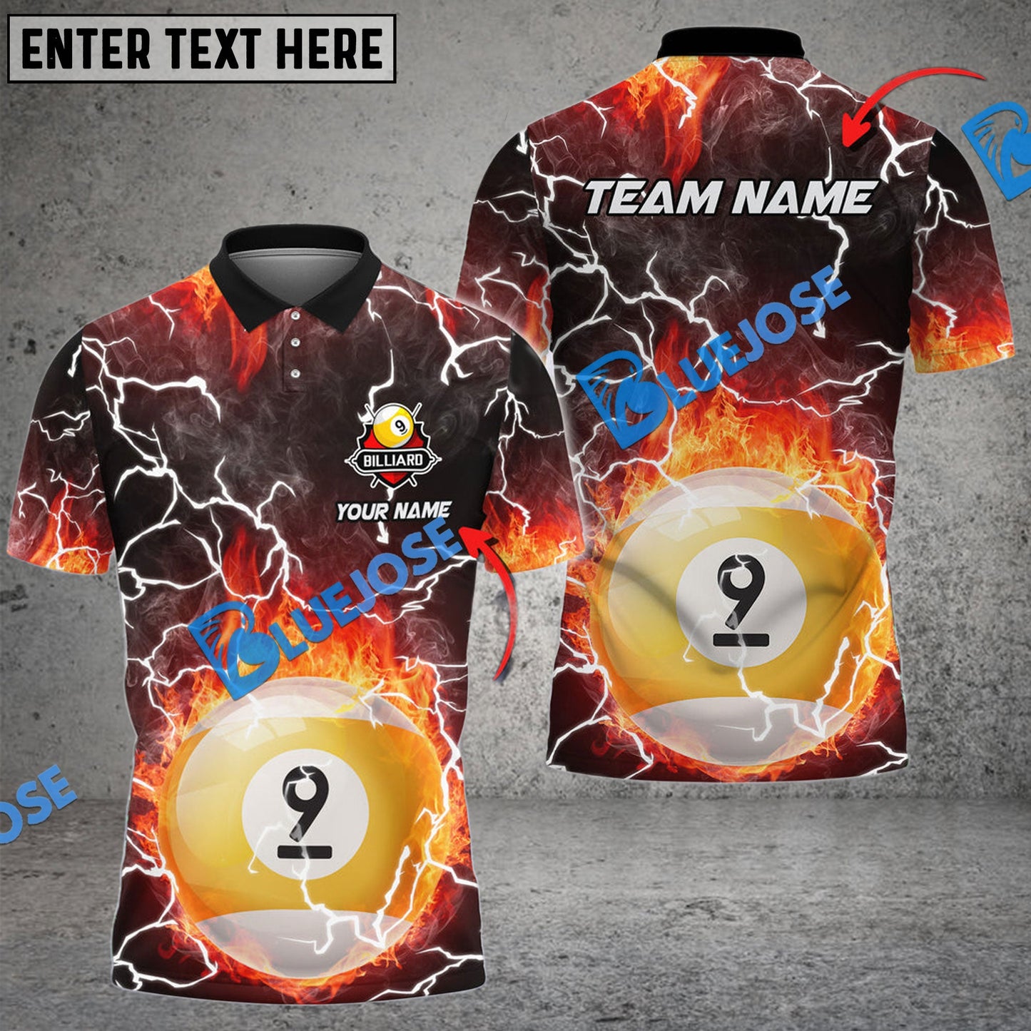 Frenzidea Billiards Ball 9 Fire Colorful Rays Of Light Premium Personalized Name, Team Name Unisex Shirt ( 6 Colors )