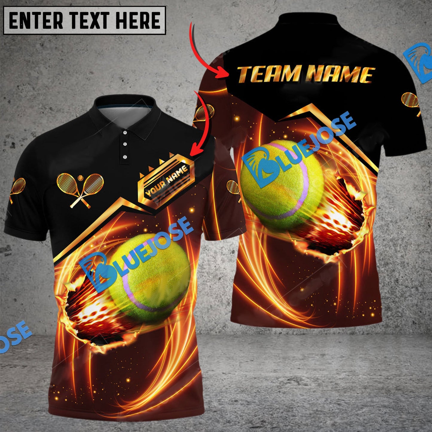 Frenzidea Tennis Premium Golden Fire Personalized Name, Team Name Unisex Shirt