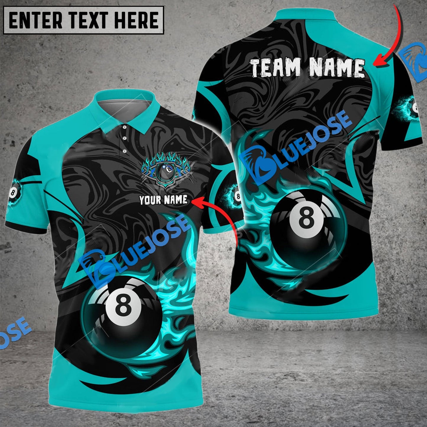 Frenzidea Billiards Ball 8 Fire Legend Personalized Name, Team Name Unisex Shirt ( 6 Colors )