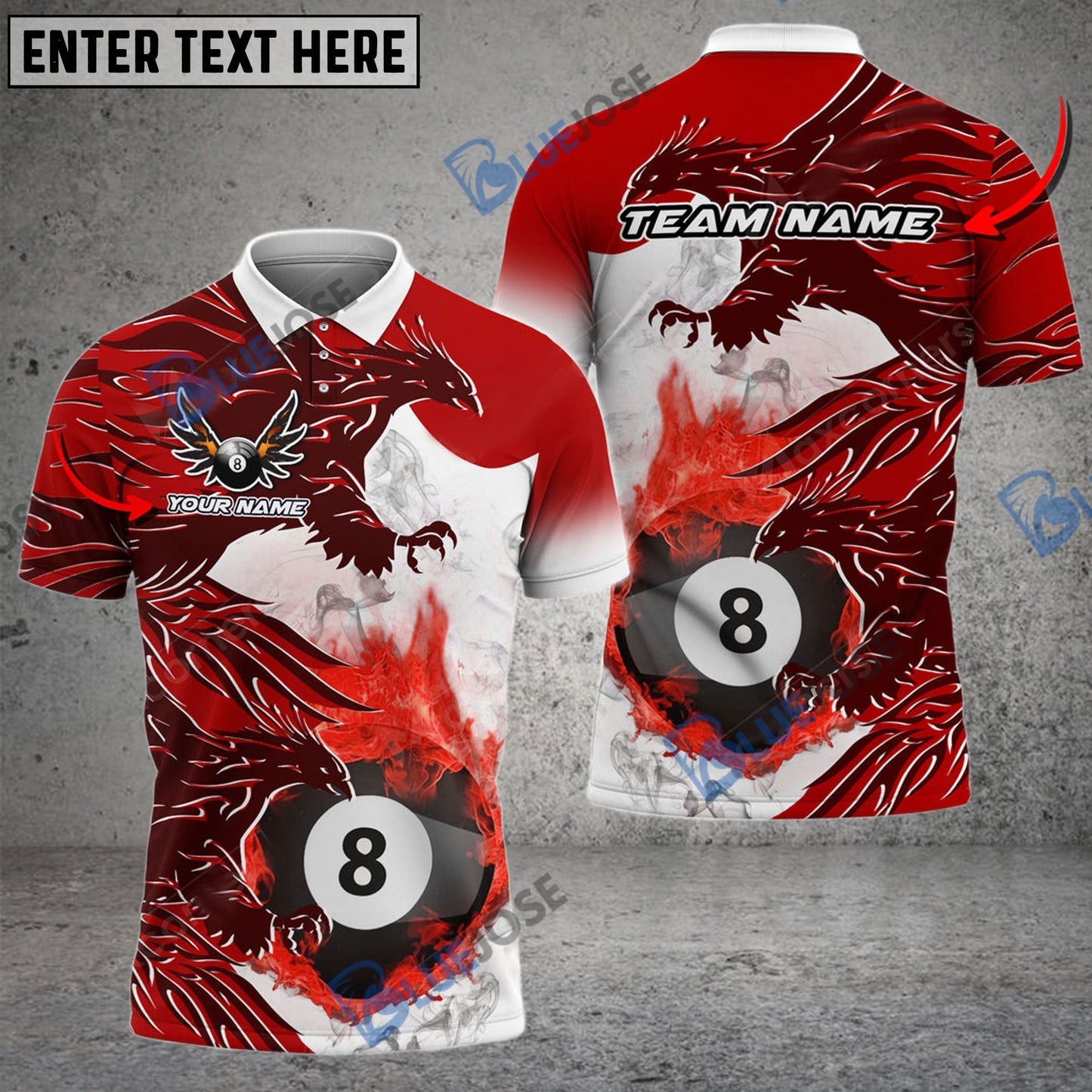 Frenzidea Billiards Ball 8 Fiery Wings Personalized Name, Team Name Unisex Shirt ( 6 Colors )