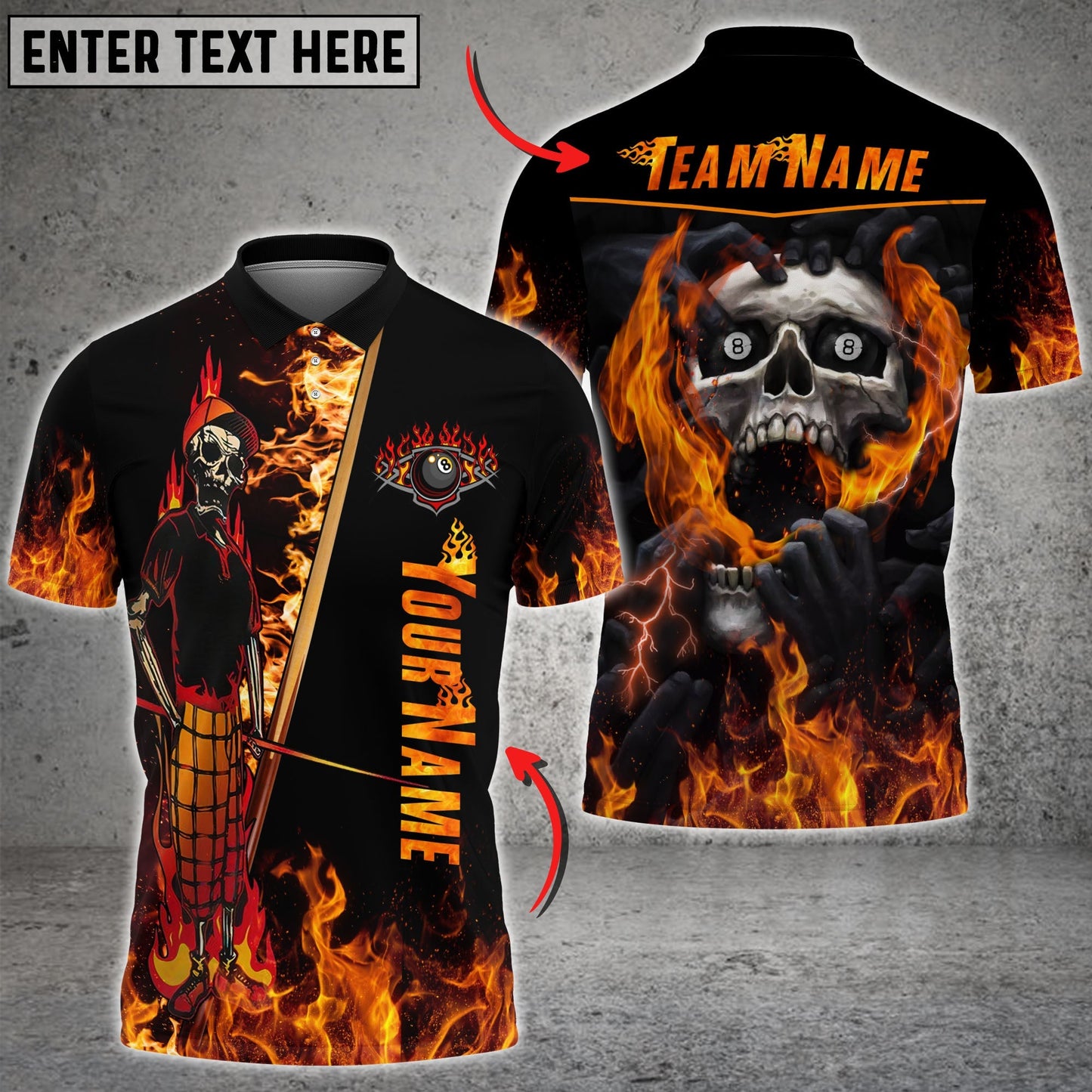 Frenzidea Billiards Fire Skull Personalized Name 3D Shirt