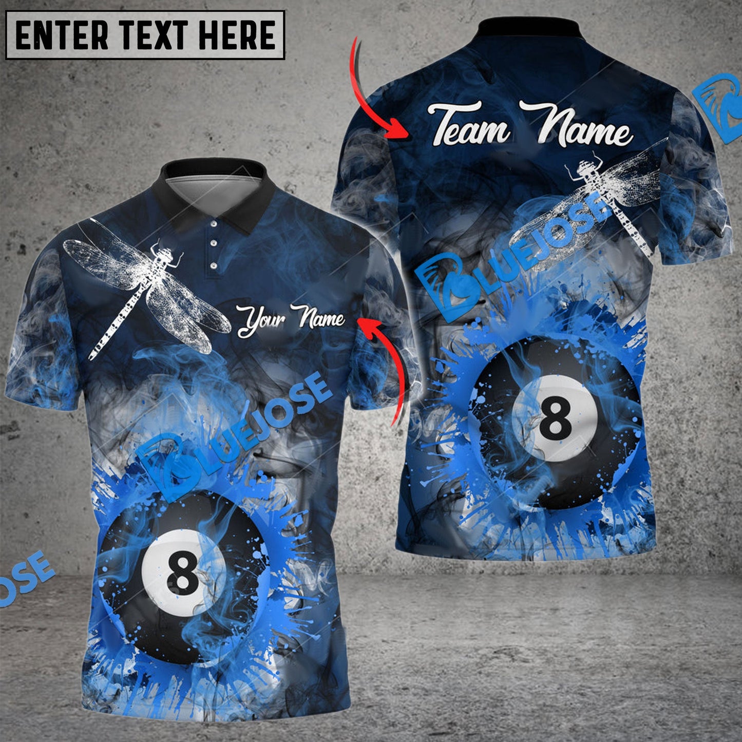 Frenzidea Billiards Ball 8 Dragonfly Smoke Personalized Name, Team Name Unisex Shirt ( 4 Colors )