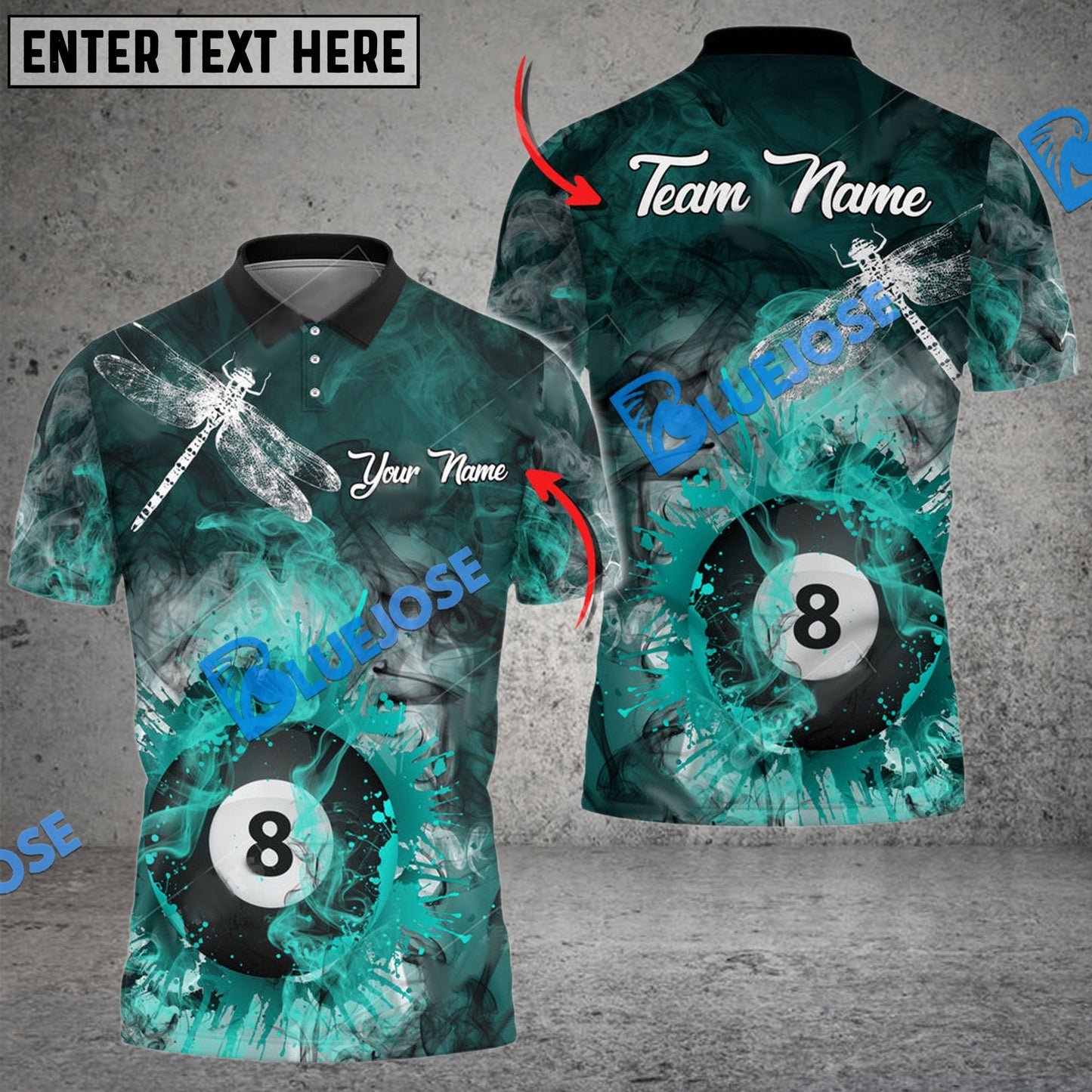 Frenzidea Billiards Ball 8 Dragonfly Smoke Personalized Name, Team Name Unisex Shirt ( 4 Colors )