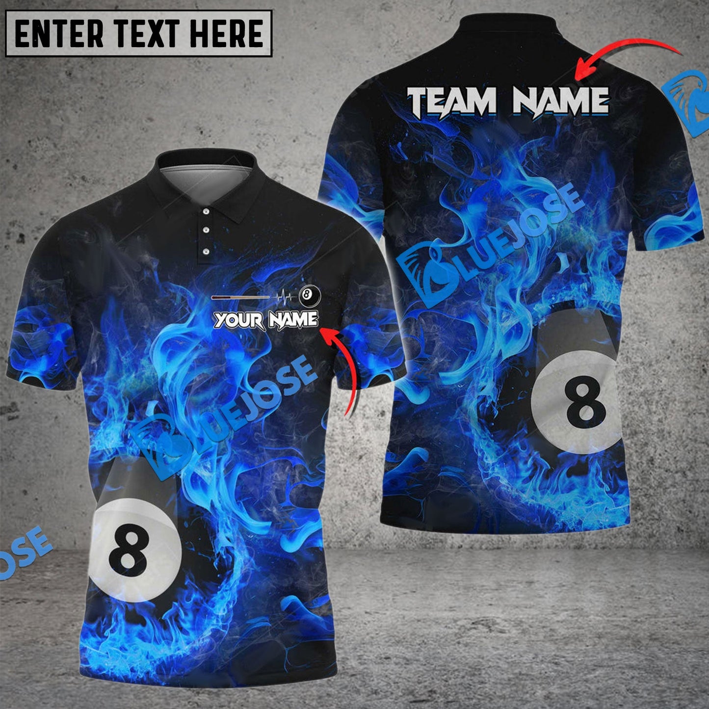 Frenzidea Billiards Ball 8 Fire Art Premium Personalized Name, Team Name Unisex Shirt ( 4 Colors )
