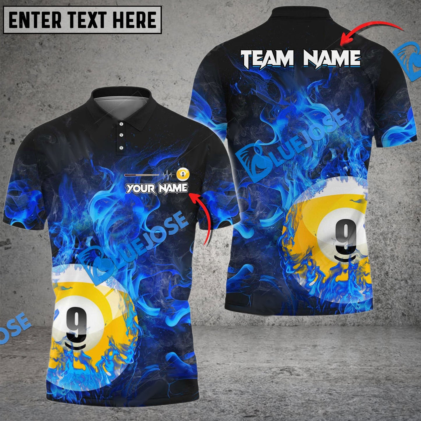 Frenzidea Billiards Ball 9 Fire Art Premium Personalized Name, Team Name Unisex Shirt ( 4 Colors )