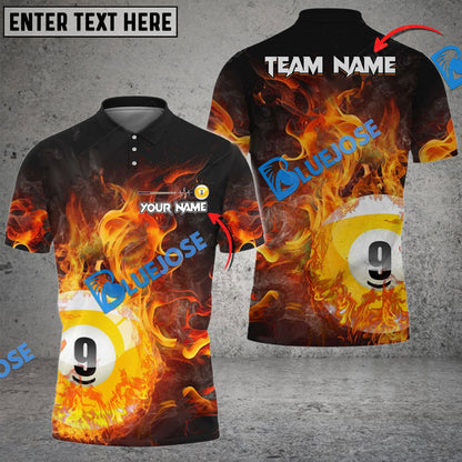 Frenzidea Billiards Ball 9 Fire Art Premium Personalized Name, Team Name Unisex Shirt ( 4 Colors )