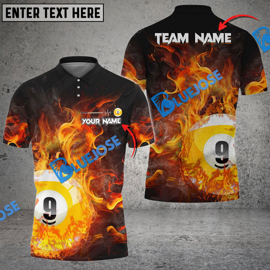 Frenzidea Billiards Ball 9 Fire Art Premium Personalized Name, Team Name Unisex Shirt ( 4 Colors )