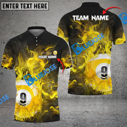 Frenzidea Billiards Ball 9 Fire Art Premium Personalized Name, Team Name Unisex Shirt ( 4 Colors )