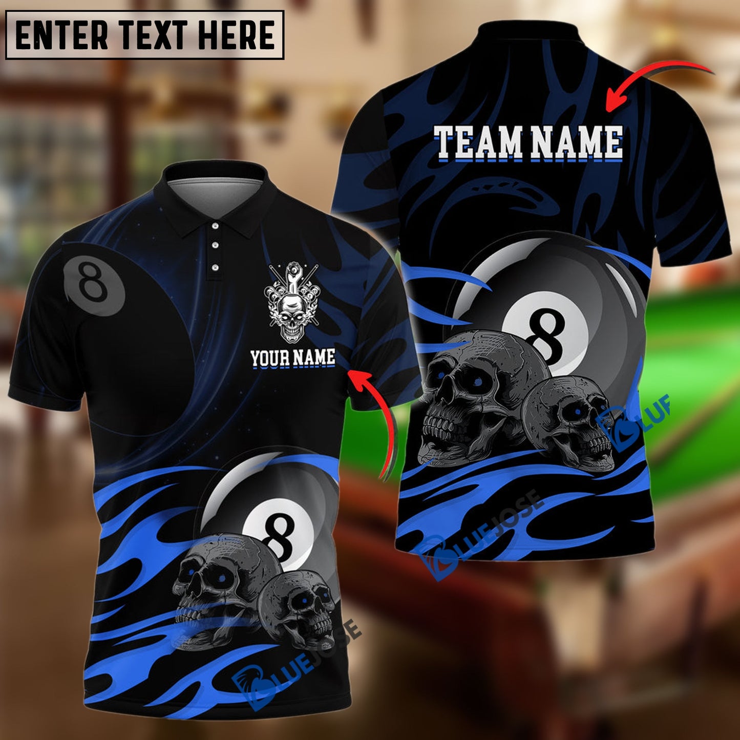 Frenzidea Billiards Ball 8 Skulls Personalized Name, Team Name Unisex Shirt ( 6 Colors )