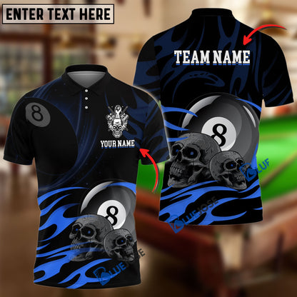 Frenzidea Billiards Ball 8 Skulls Personalized Name, Team Name Unisex Shirt ( 6 Colors )