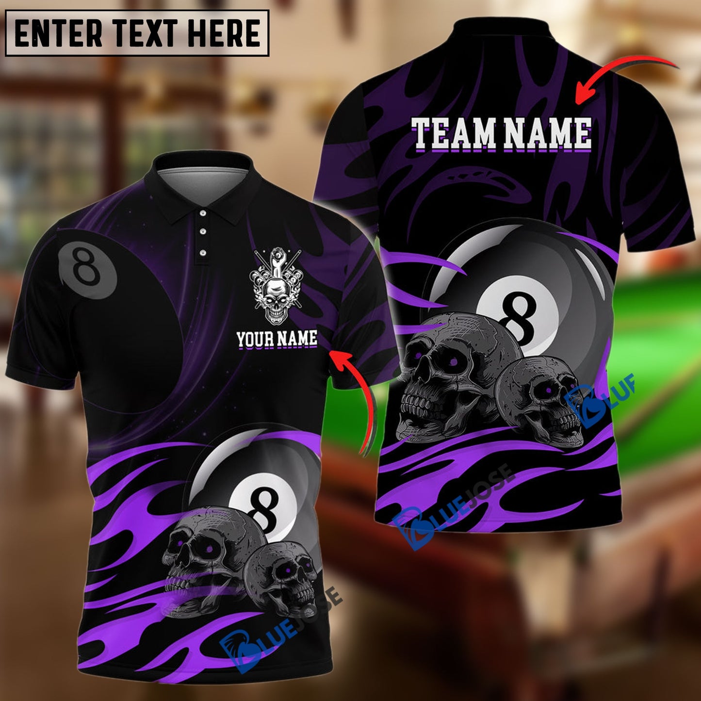 Frenzidea Billiards Ball 8 Skulls Personalized Name, Team Name Unisex Shirt ( 6 Colors )