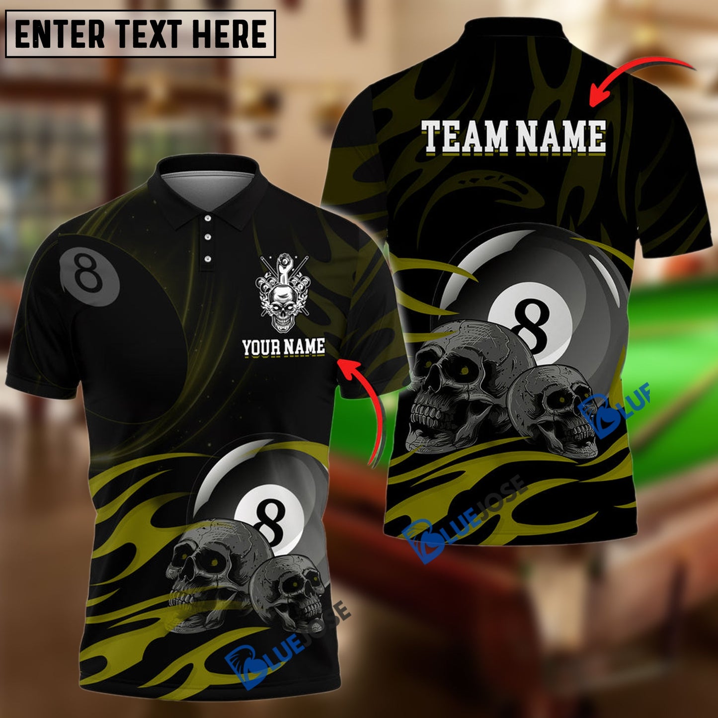Frenzidea Billiards Ball 8 Skulls Personalized Name, Team Name Unisex Shirt ( 6 Colors )