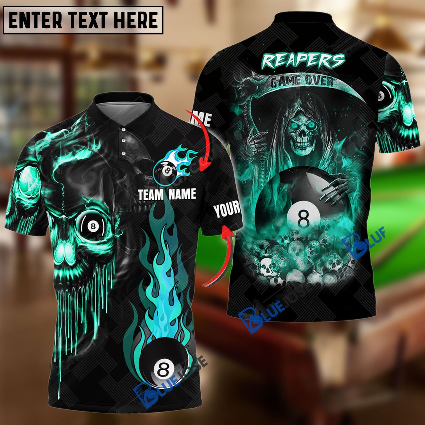 Frenzidea Billiards Ball 8 Reapers Game Over Personalized Name, Team Name Unisex Shirt ( 6 Colors )