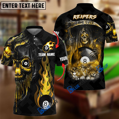 Frenzidea Billiards Ball 8 Reapers Game Over Personalized Name, Team Name Unisex Shirt ( 6 Colors )