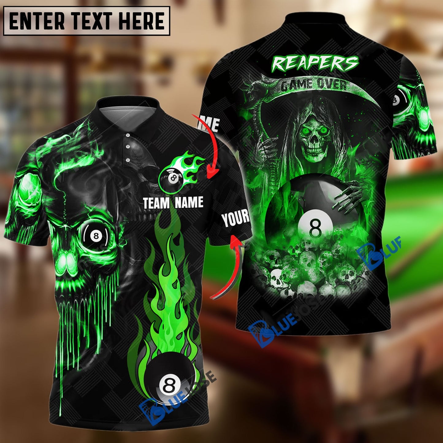 Frenzidea Billiards Ball 8 Reapers Game Over Personalized Name, Team Name Unisex Shirt ( 6 Colors )