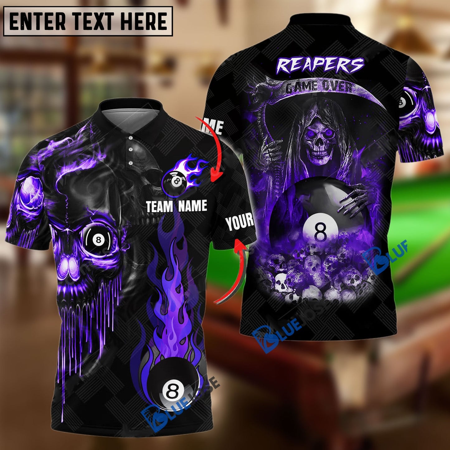 Frenzidea Billiards Ball 8 Reapers Game Over Personalized Name, Team Name Unisex Shirt ( 6 Colors )