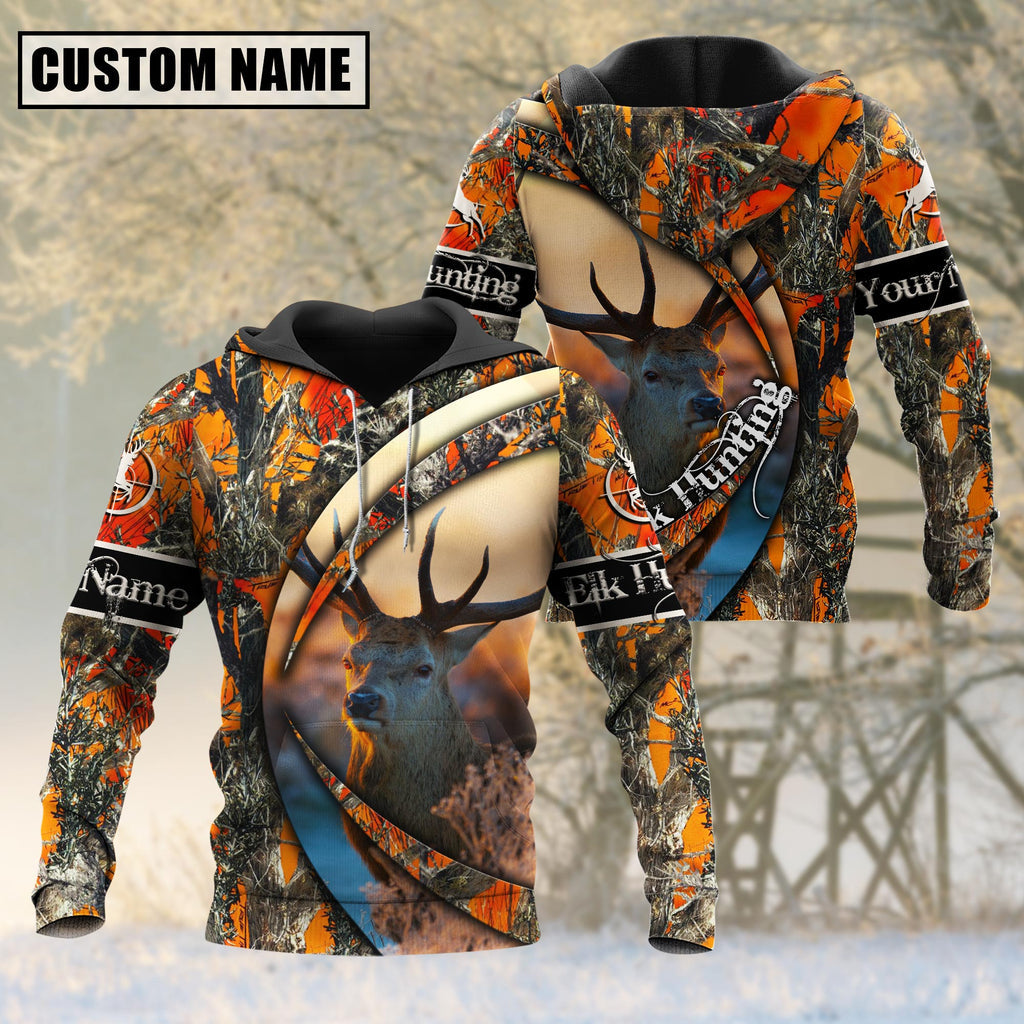 frenzidea Custom Name Hunting Elk Camo US Flag 3D Shirt