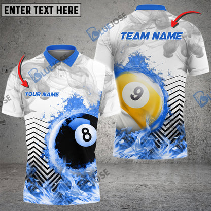 Frenzidea Billiards Ball 8 And 9  White Fire Flame Smoke Personalized Name, Team Name Unisex Shirt ( 4 Colors )