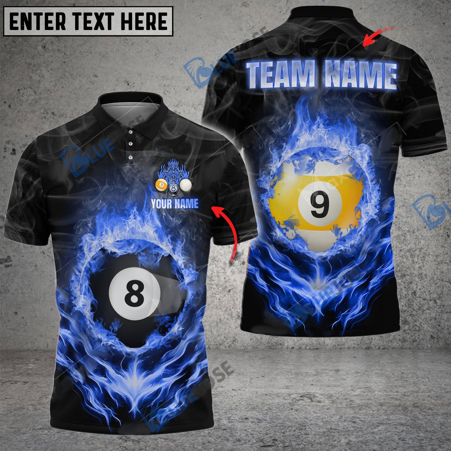Frenzidea Billiards Ball 8 And 9 Fire Flame Smoke Personalized Name, Team Name Unisex Shirt ( 6 Colors )