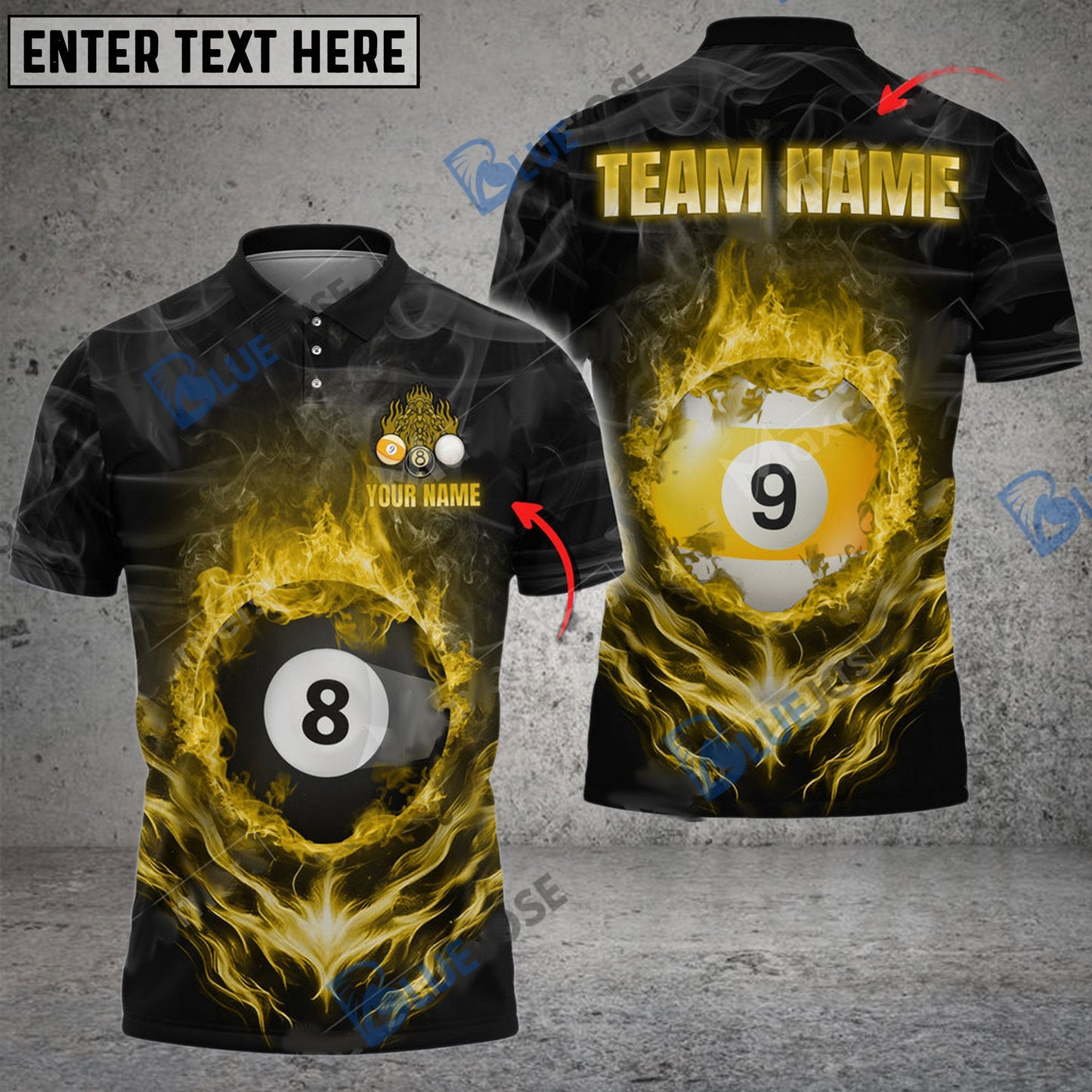 Frenzidea Billiards Ball 8 And 9 Fire Flame Smoke Personalized Name, Team Name Unisex Shirt ( 6 Colors )