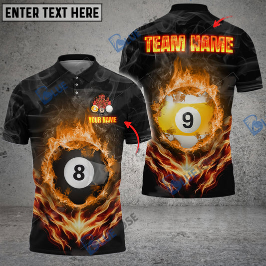 Frenzidea Billiards Ball 8 And 9 Fire Flame Smoke Personalized Name, Team Name Unisex Shirt ( 6 Colors )