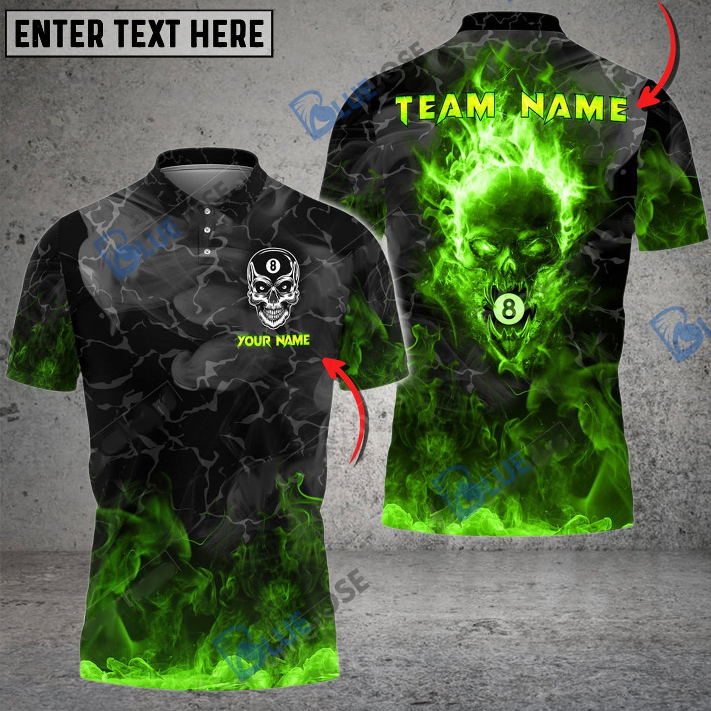 Frenzidea Billiards Ball 8 Flame Skull From Hell  Personalized Name, Team Name Unisex Shirt ( 4 Colors )
