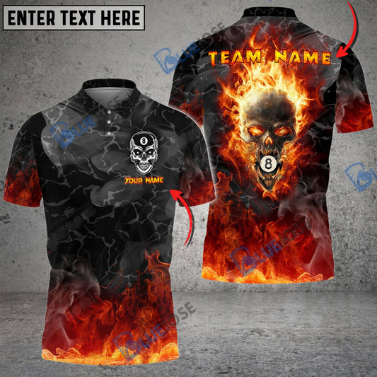Frenzidea Billiards Ball 8 Flame Skull From Hell  Personalized Name, Team Name Unisex Shirt ( 4 Colors )