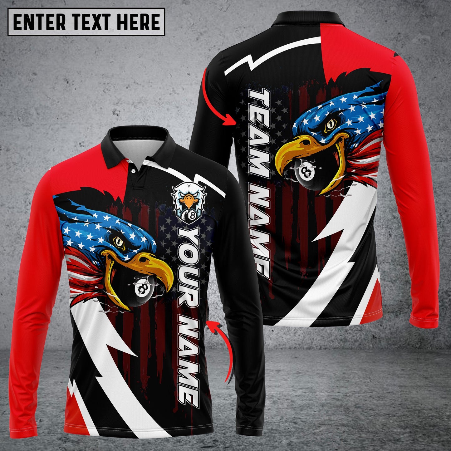 Frenzidea Billiards Eagle US Flag Personalized Name 3D Shirt