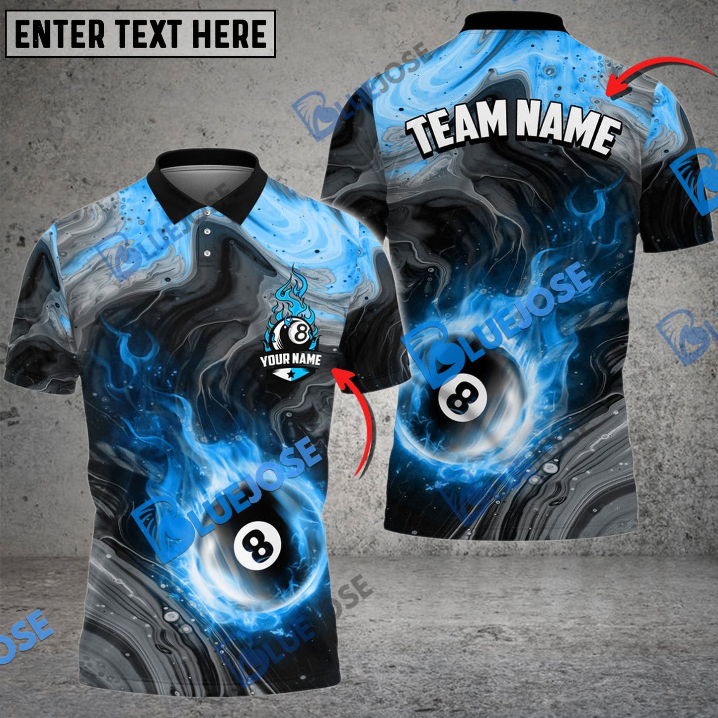 Frenzidea Billiards Ball 8 Fire Paint Flow Personalized Name, Team Name Unisex Shirt ( 6 Colors )