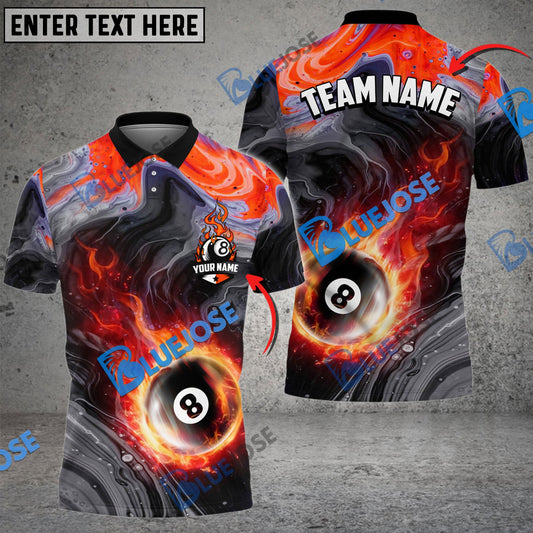 Frenzidea Billiards Ball 8 Fire Paint Flow Personalized Name, Team Name Unisex Shirt ( 6 Colors )