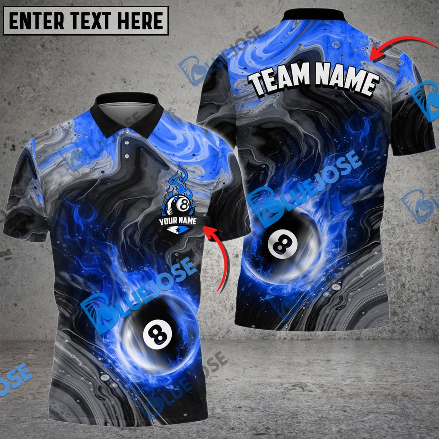 Frenzidea Billiards Ball 8 Fire Paint Flow Personalized Name, Team Name Unisex Shirt ( 6 Colors )