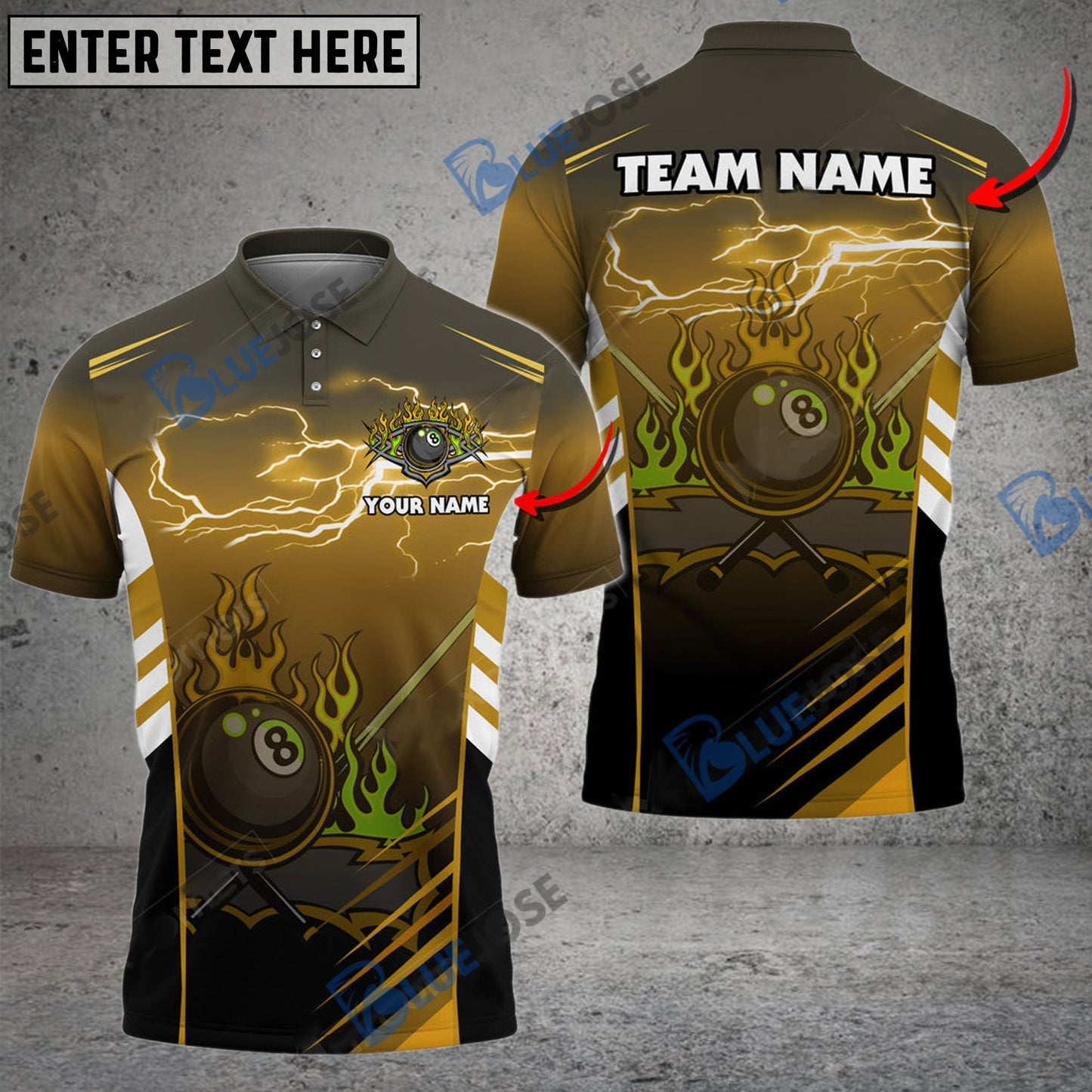 Frenzidea Billiards Fire Arrow Texture Personalized Name, Team Name Unisex Shirt ( 6 Colors )