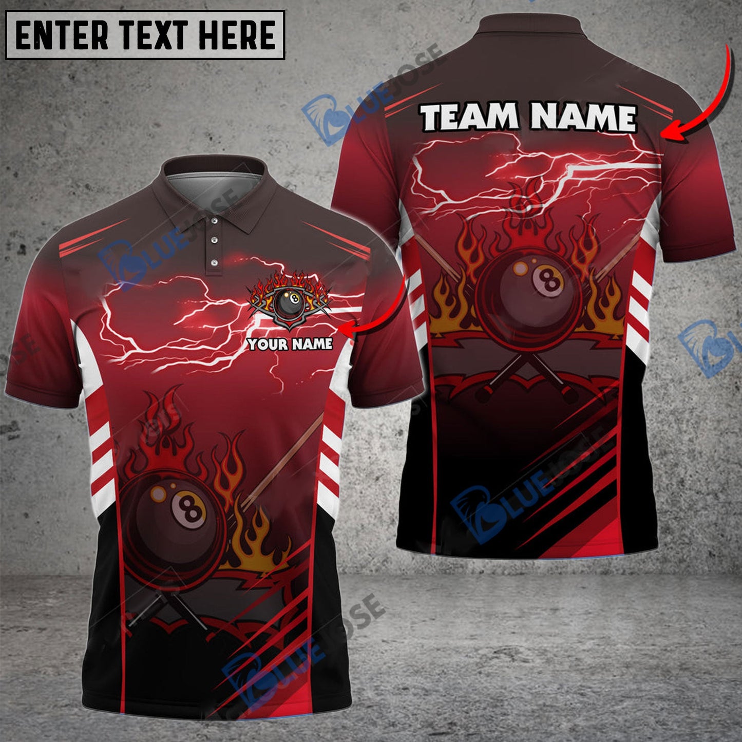 Frenzidea Billiards Fire Arrow Texture Personalized Name, Team Name Unisex Shirt ( 6 Colors )