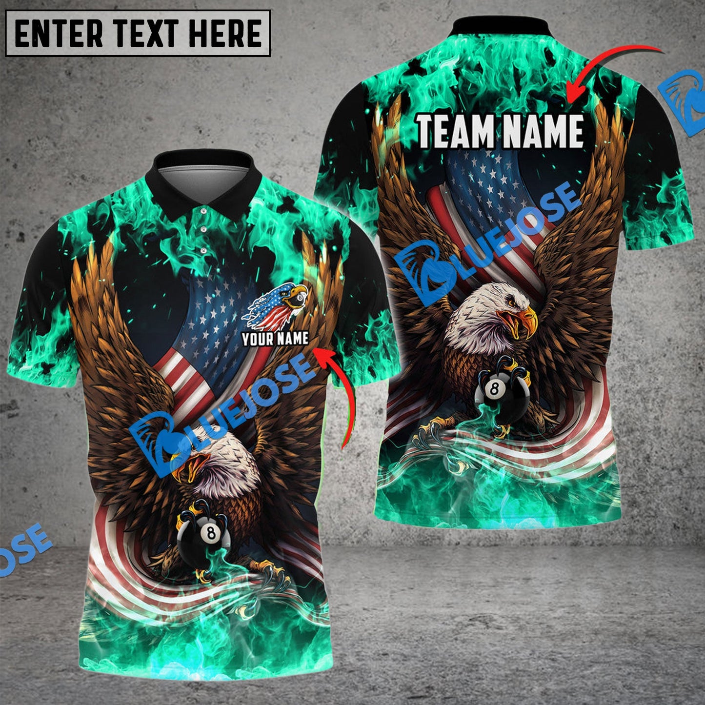 Frenzidea Billiards Ball 8 Eagle US Flag Pattern Personalized Name, Team Name Unisex Shirt ( 6 Colors )
