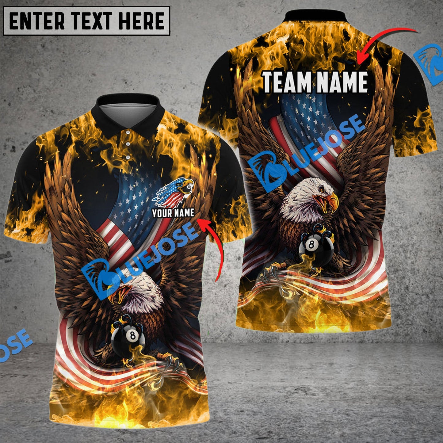 Frenzidea Billiards Ball 8 Eagle US Flag Pattern Personalized Name, Team Name Unisex Shirt ( 6 Colors )
