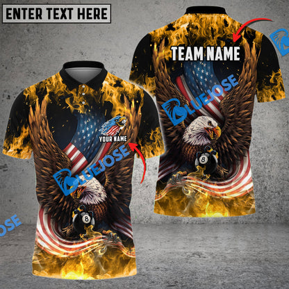 Frenzidea Billiards Ball 8 Eagle US Flag Pattern Personalized Name, Team Name Unisex Shirt ( 6 Colors )