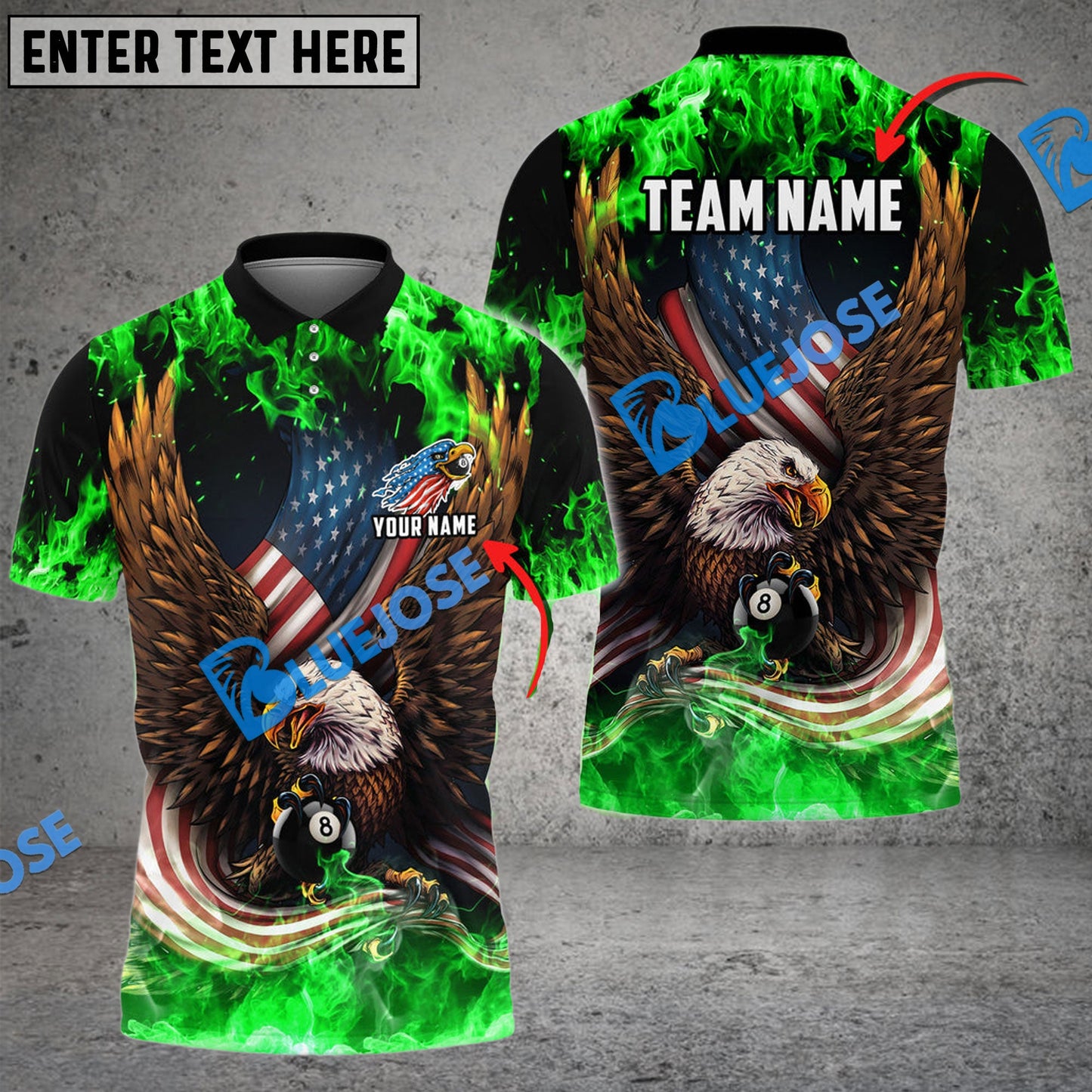 Frenzidea Billiards Ball 8 Eagle US Flag Pattern Personalized Name, Team Name Unisex Shirt ( 6 Colors )