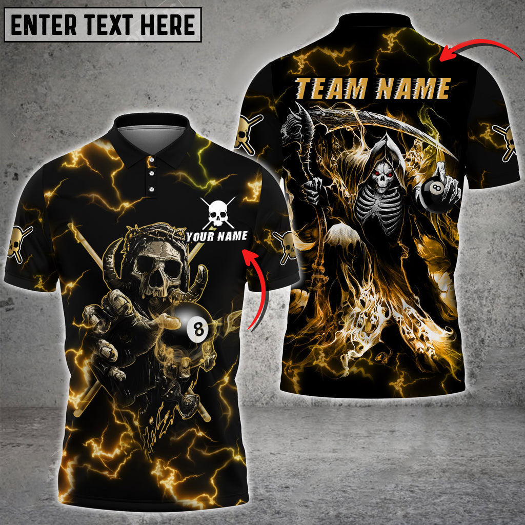 Frenzidea Billiards Ball 8 Skull Thunder Fire Personalized Name, Team Name Unisex Shirt ( 6 Colors )