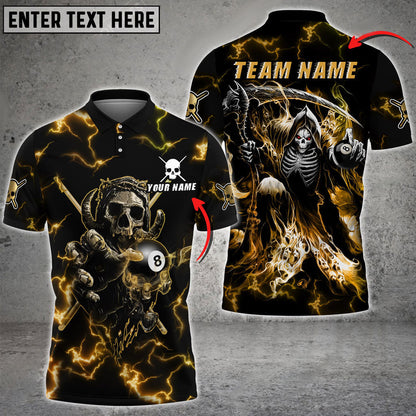 Frenzidea Billiards Ball 8 Skull Thunder Fire Personalized Name, Team Name Unisex Shirt ( 6 Colors )