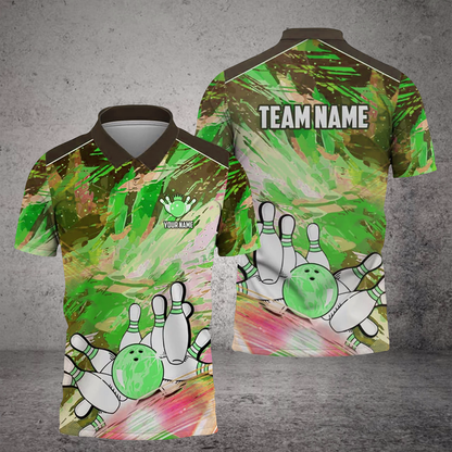 Frenzideas Bowling And Pins Art Of Painting Multicolor Customized Name 3D Shirt ( 4 Colors )