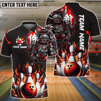 frenzideas Bowling And Pins Flame Samurai Customized Name 3D Shirt ( 6 Colors)