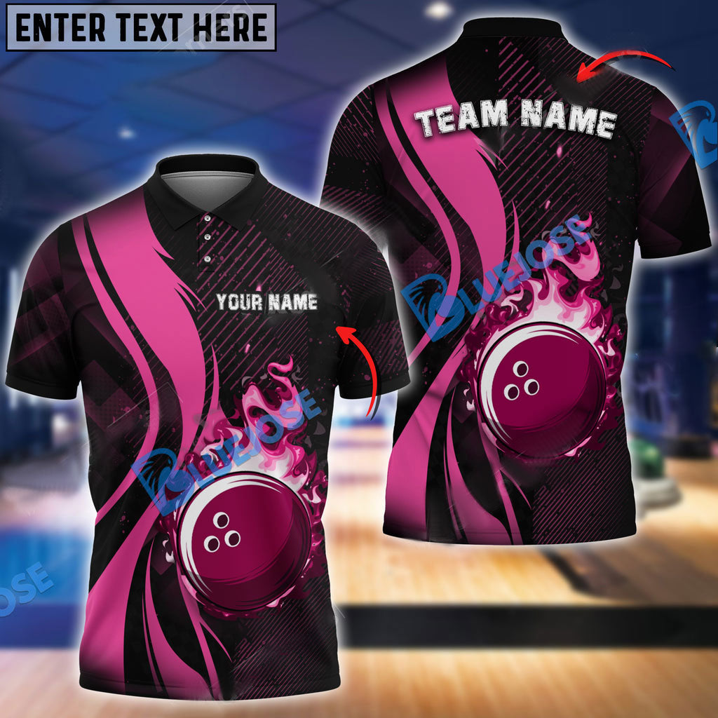 Frenzidea Bowling And Pins Dynamic Fire Customized Name 3D Shirt (4 Colors)