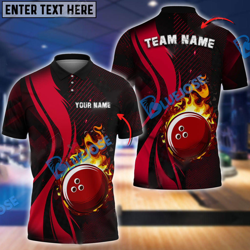 Frenzidea Bowling And Pins Dynamic Fire Customized Name 3D Shirt (4 Colors)