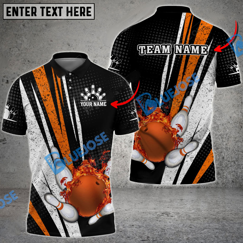 Frenzidea Bowling And Pins Fire Point Customized Name 3D Shirt (4 Colors)