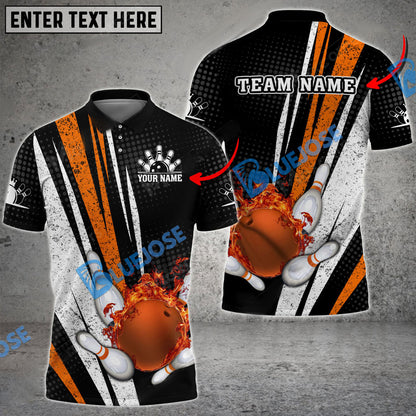 Frenzidea Bowling And Pins Fire Point Customized Name 3D Shirt (4 Colors)