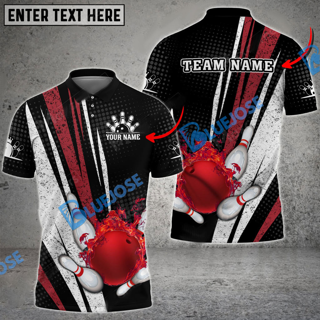 Frenzidea Bowling And Pins Fire Point Customized Name 3D Shirt (4 Colors)