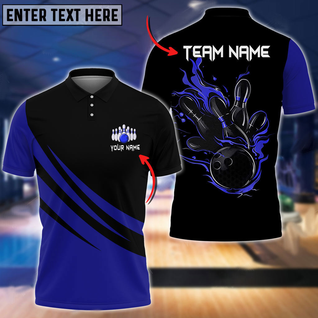 Frenzidea Bowling And Pins Basic Black Customized Name 3D Shirt (4 Colors)