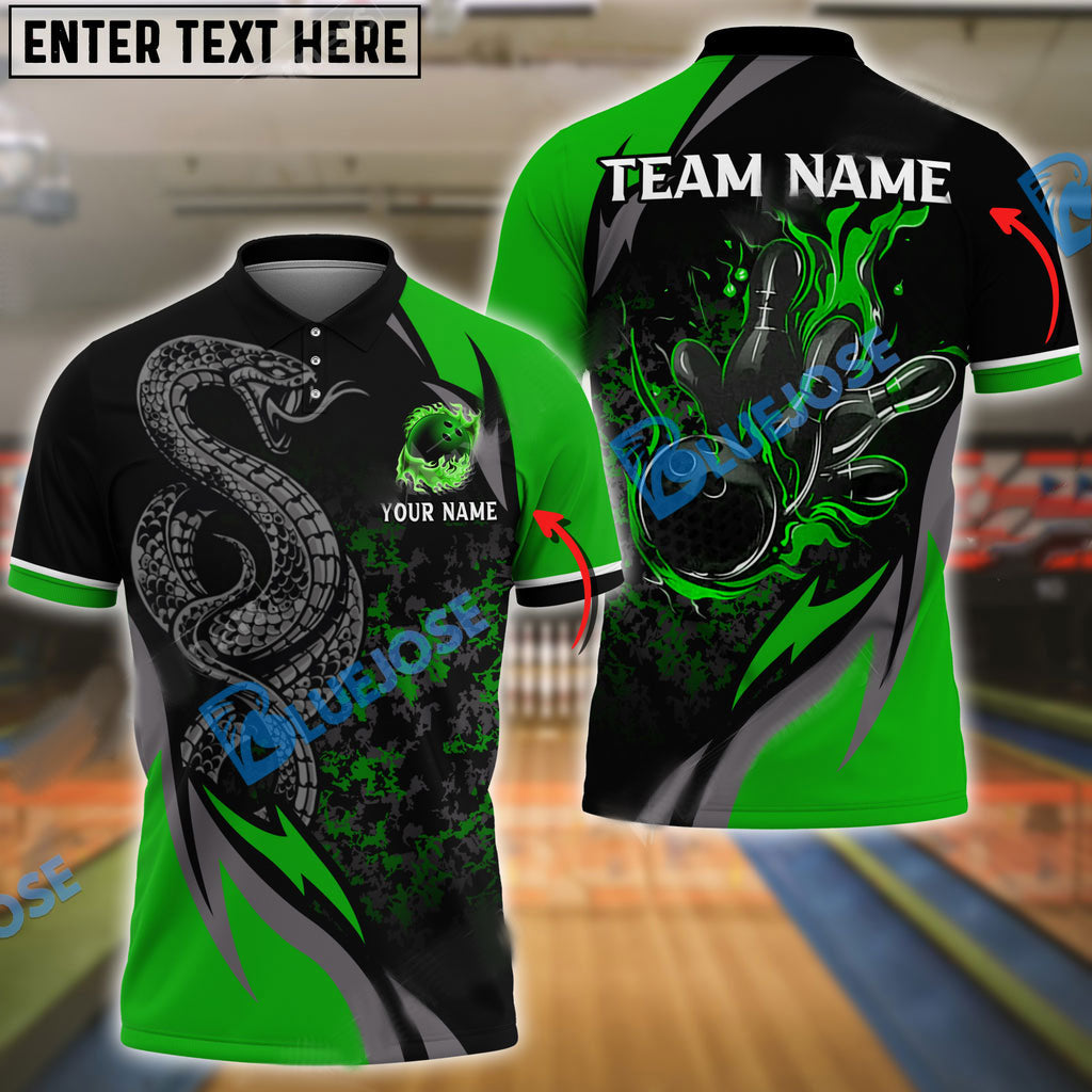 Frenzideas Bowling And Pins Solid Snake Customized Name 3D Shirt ( 6 Colors)