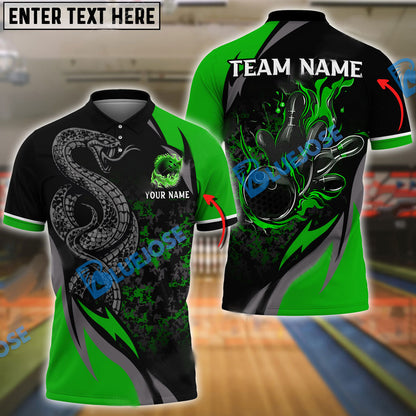 Frenzideas Bowling And Pins Solid Snake Customized Name 3D Shirt ( 6 Colors)